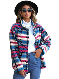 Jacket Geometric Button Down Dropped Shoulder Jacket Trendsi