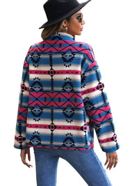 Jacket Geometric Button Down Dropped Shoulder Jacket Trendsi
