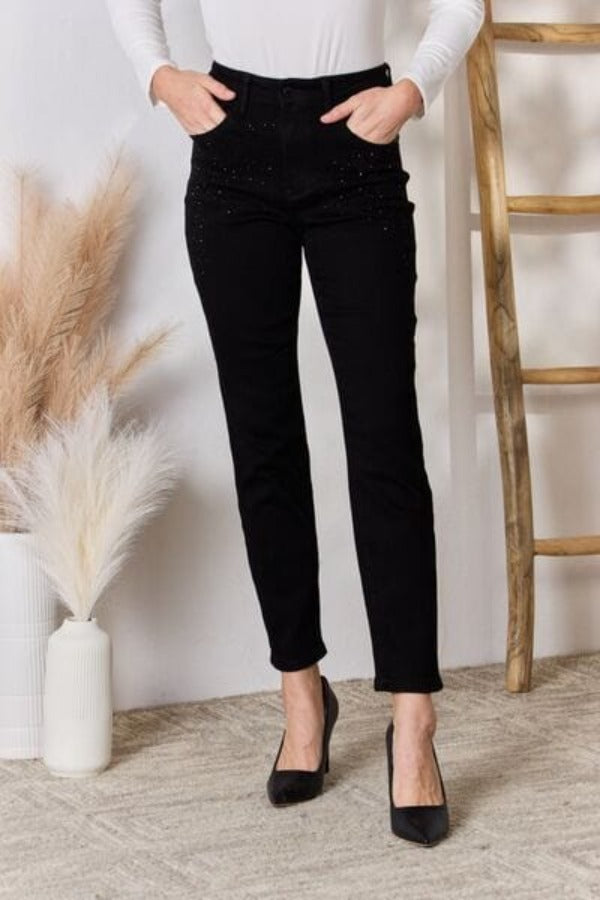Jeans Judy Blue Full Size Rhinestone Embellishment Slim Jeans Black / 1 Trendsi