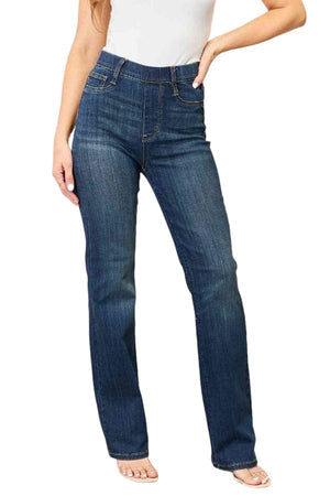 Jeans Judy Blue Elastic Waistband Straight Jeans Dark / 0(24) Trendsi
