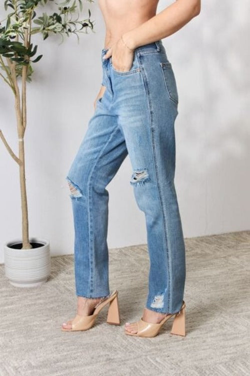 Jeans Judy Blue Full Size Distressed Raw Hem Straight Jeans Trendsi