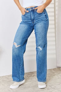 Jeans Judy Blue Full Size High Waist Distressed Straight-Leg Jeans Trendsi