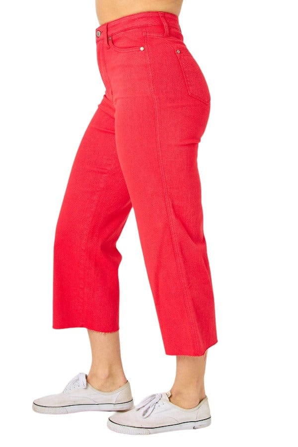 Jeans Judy Blue Geri Tummy Control Wide Cropped Jeans in Red Trendsi