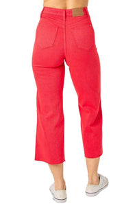 Jeans Judy Blue Geri Tummy Control Wide Cropped Jeans in Red Trendsi