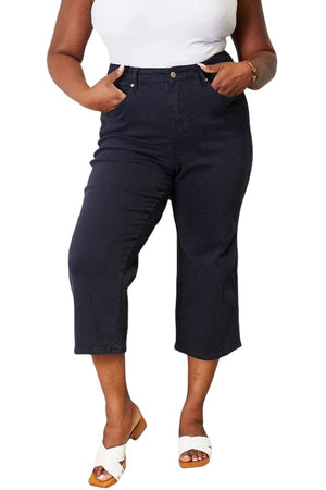 Jeans Judy Blue Tummy Control Wide Cropped Jeans in Black Trendsi