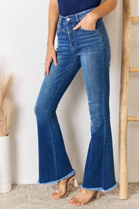 Jeans Kancan High Rise Raw Hem Flare Jeans Trendsi