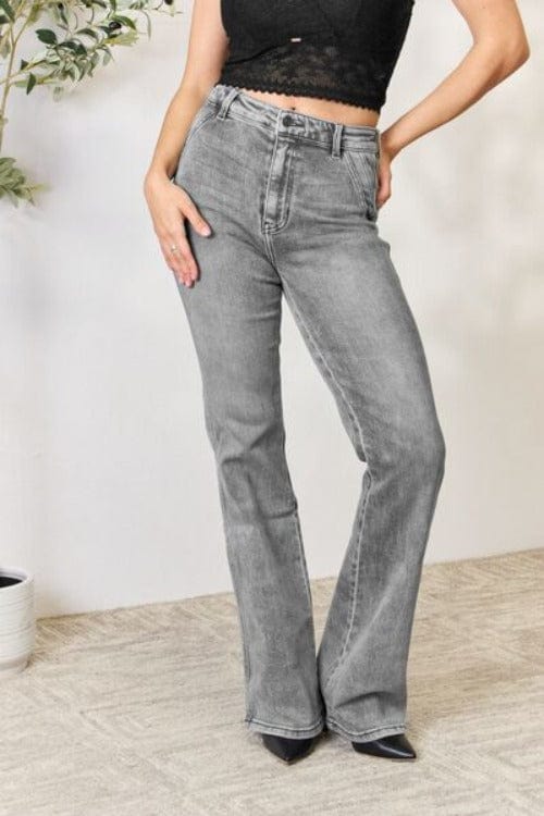 Jeans Kancan High Waist Slim Flare Jeans Light Grey / 1(24) Trendsi