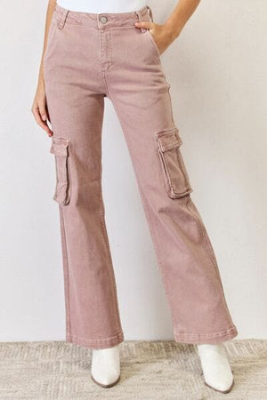 Jeans RISEN Jeans High Rise Cargo Wide Leg Jeans Mauve / 0 Trendsi