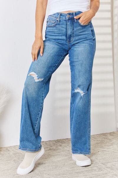 Jeans Judy Blue Full Size High Waist Distressed Straight-Leg Jeans Medium / 0 Trendsi