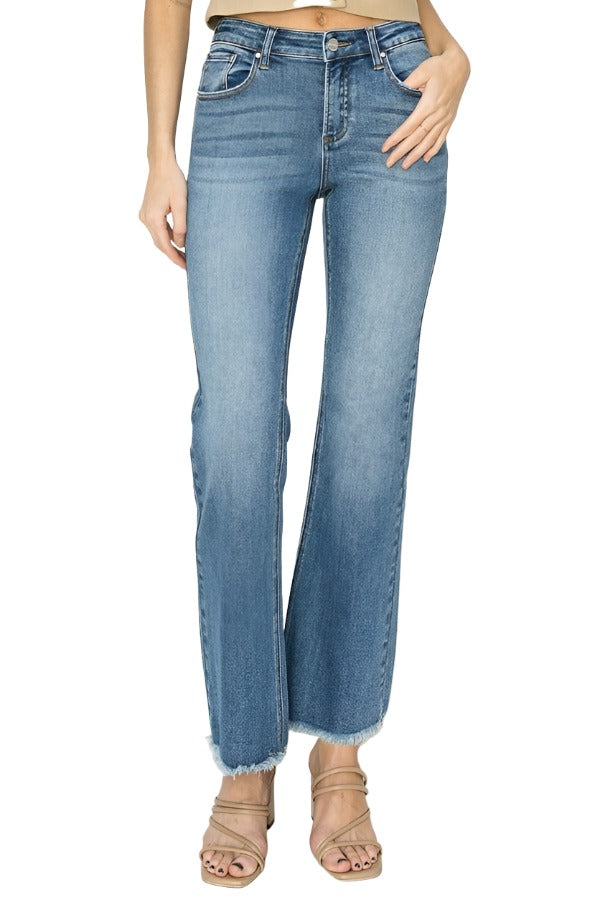 Jeans RISEN Mid-Rise Frayed Hem Bootcut Jeans Medium / 0 Trendsi