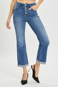 Jeans RISEN Full Size Button Fly Cropped Bootcut Jeans Trendsi
