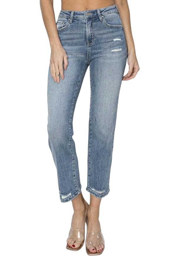 Jeans RISEN High Waisted Jeans-Distressed Cropped Jeans Trendsi