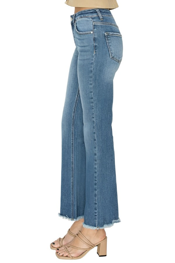Jeans RISEN Mid-Rise Frayed Hem Bootcut Jeans Trendsi