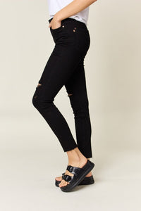 Judy Blue Full Size Distressed Tummy Control High Waist Skinny Jeans Trendsi