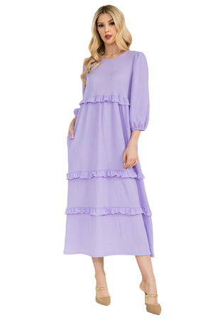 Celeste Full Size Tiered-Ruffle Midi Dress Lilac / S Trendsi
