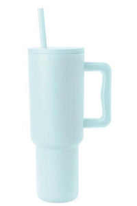 Monochromatic Stainless Steel Tumbler with Matching Straw Mint Blue / One Size Trendsi