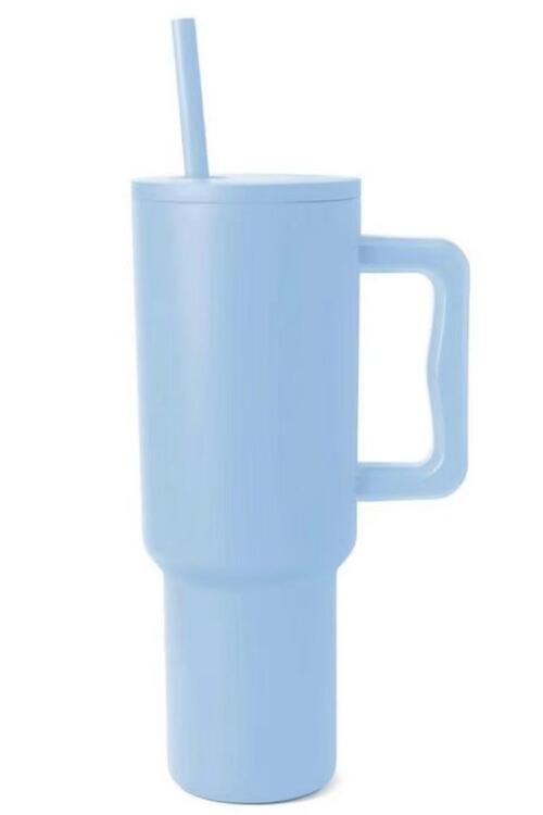 Monochromatic Stainless Steel Tumbler with Matching Straw Misty  Blue / One Size Trendsi