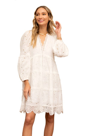 Sew In Love Floral Eyelet Lace Trim Dress Off White / S Trendsi