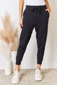Pants RISEN Soft Knit Drawstring Cropped Joggers Washed Black / S Trendsi