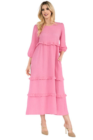 Celeste Full Size Tiered-Ruffle Midi Dress Pink / S Trendsi