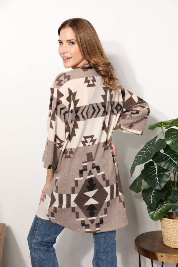 Sew In Love Full Size Cardigan with Aztec Pattern Trendsi