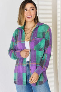 Shirt Zenana Plaid Button Up Long Sleeve Shacket Green/Purple / S Trendsi