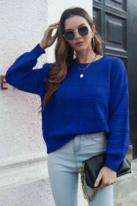 Squared Round Neck Long Sleeve Sweater Trendsi