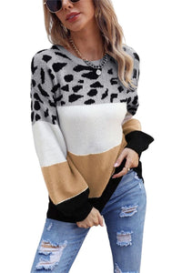 Sweater Animal Print Color Block Sweater Trendsi
