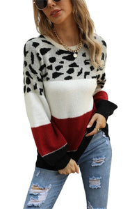 Sweater Animal Print Color Block Sweater Trendsi