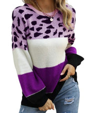 Sweater Animal Print Color Block Sweater Trendsi