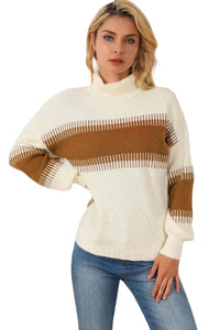 Sweater Contrast Turtleneck Long Sleeve Sweater Trendsi