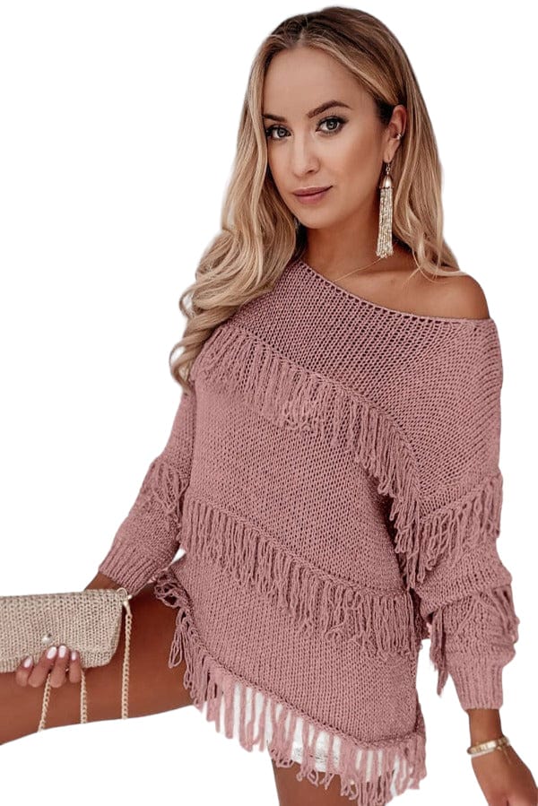 Sweater Fringe Detail Long Sleeve Sweater Trendsi
