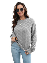 Sweater Square Weave Round Neck Dropped Shoulder Sweater Trendsi