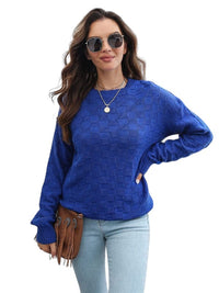 Sweater Square Weave Round Neck Dropped Shoulder Sweater Trendsi