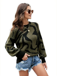Sweater Printed Round Neck Long Sleeve Sweater Trendsi