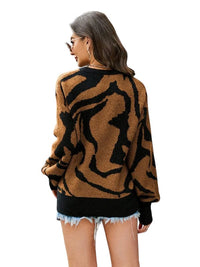 Sweater Printed Round Neck Long Sleeve Sweater Trendsi