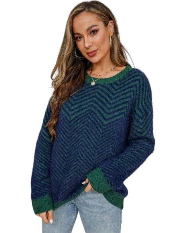 Sweater Zig Zag Fuzzy Sweater Trendsi