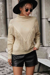 sweaters Turtle Neck Tassel Sweater Beige / S Trendsi