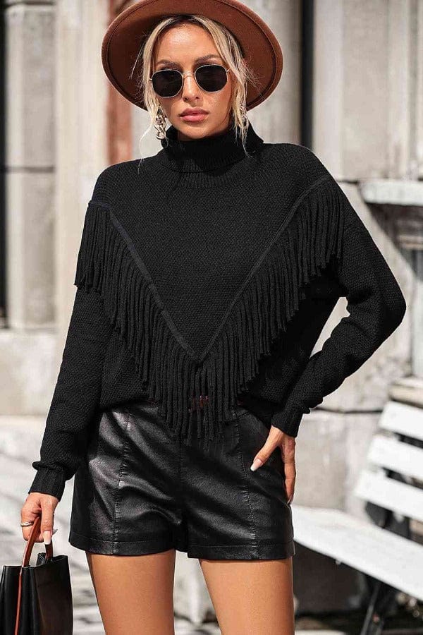 sweaters Turtle Neck Tassel Sweater Black / S Trendsi