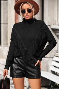 sweaters Turtle Neck Tassel Sweater Black / S Trendsi