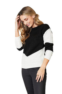 sweaters Double Take Two-Tone Openwork Rib-Knit Sweater Trendsi