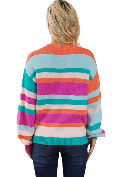 sweaters Striped Round Neck Long Sleeve Knit Top Trendsi