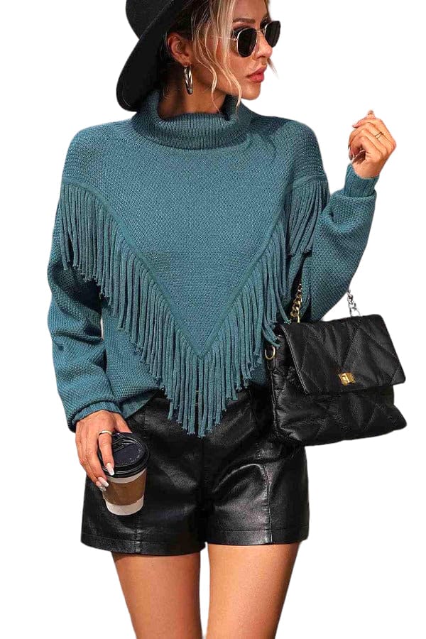 sweaters Turtle Neck Tassel Sweater Trendsi
