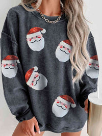 Sequin Santa Patch Ribbed Sweatshirt Charcoal / S Trendsi