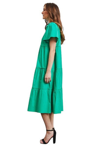 Tiered Midi Dress by HEYSON in Emerald Green Trendsi