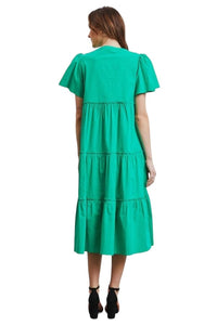 Tiered Midi Dress by HEYSON in Emerald Green Trendsi
