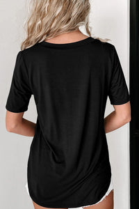 Tops Sequin Flower V-Neck Short Sleeve T-Shirt Trendsi