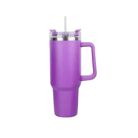 Tumblers Stainless Steel Tumbler with Handle and Straw Purple / One Size Trendsi