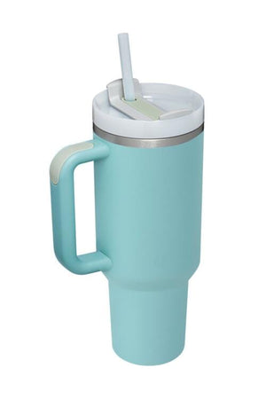 Stainless Steel Tumbler with Upgraded Handle and Straw Turquoise / One Size Trendsi