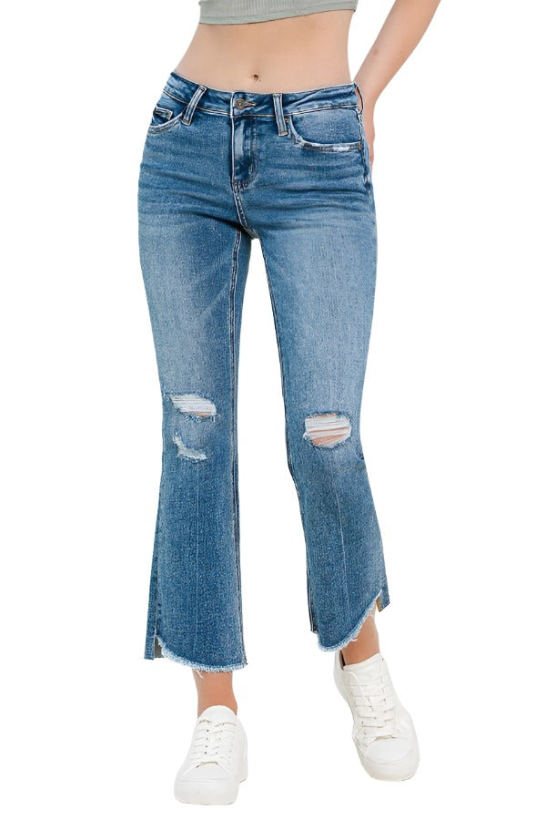 Vervet by Flying Monkey Full Size Mid Rise Distressed Cropped Flare Jeans Trendsi